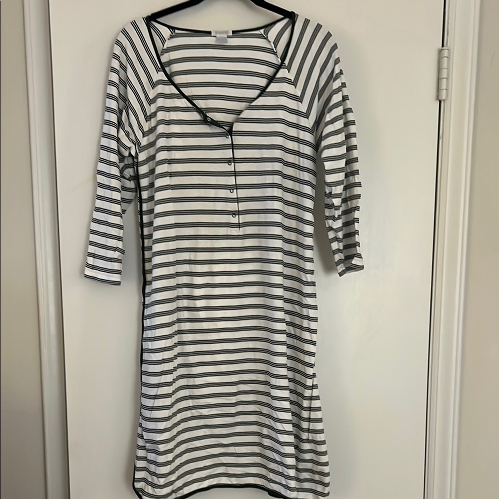 LAKE Maternity Nightgown - Green & White stripe
